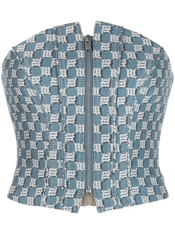 MISBHV - monogram-jacquard strapless corset top - women - Cotton/Polyester/Polyester - S - Blue