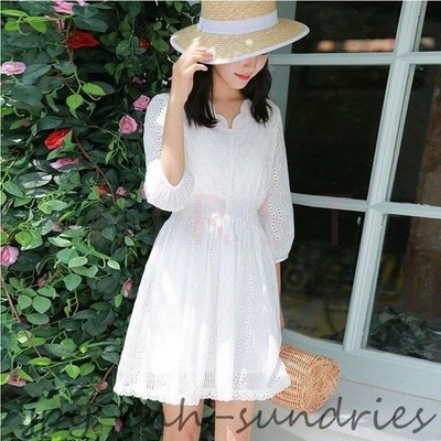 ワンピース レディース 白 キレイめ 膝丈ワンピース 春夏 長袖ワンピース レース Vネックワンピース オシャレ 上品 着痩せ 新作 通販 Lineポイント最大get Lineショッピング