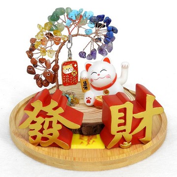 【吉祥開運坊】招財樹系列【小巧可愛 發財招財貓水晶招財樹 招財貓招財樹 二款可供選擇】開光 擇日