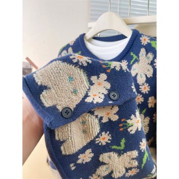 甜美復古花朵慵懶風針織衫毛衣外套女秋冬季加厚高級感寬松上衣潮