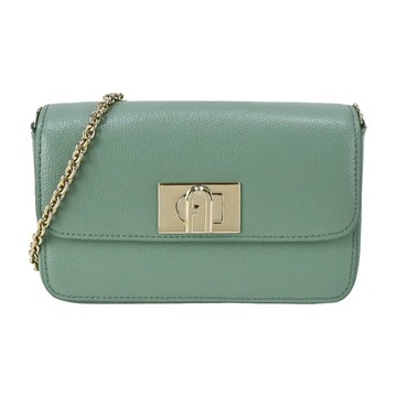 [平輸版] 【FURLA】 1927 拱門轉扣荔枝紋鏈帶斜背包(湖水綠)真品平輸