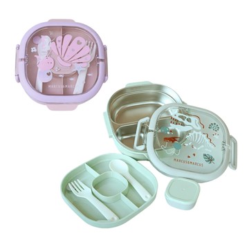 加拿大 Marcus & Marcus 兒童手提不鏽鋼雙層餐盒組(2色可選)兒童餐盒 便當盒 雙層便當盒