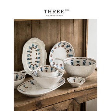 Tlife·Tenghua·復古花卉系列日式餐具碗碟陶瓷釉下彩擺盤 |滕花