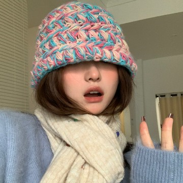 2023新款大頭圍保暖加厚針織毛線帽子女士秋冬韓版小眾百搭漁夫帽