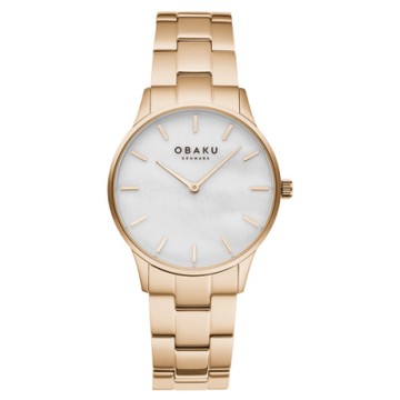OBAKU 都會知性貝殼時尚腕錶-玫瑰金X白-V247LXVWSV-35mm