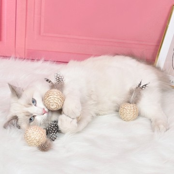 麻繩羽毛球貓咪玩具狗狗玩具寵物玩具耐咬繩結麻繩拋擲玩具