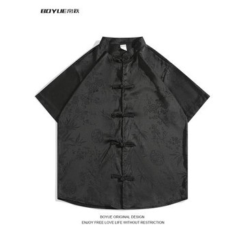 BOYUE帛躍中國風潮流盤扣唐裝襯衫男夏季復古民族風時尚短袖襯衣