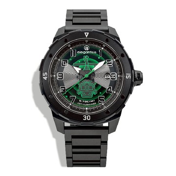 elegantsis 傑本尼氏 ELJO48MAS-ASW-8G03MA 塞考斯基直升機機械腕錶 黑x綠 45.5mm
