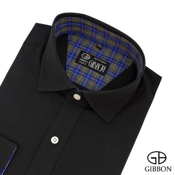 GIBBON 都會紳士 素面純棉 商務休閒長袖襯衫 黑色