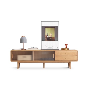 hoi! 源氏木語布拉格橡木玻璃門雙抽實木電視櫃1.5M Y84N06