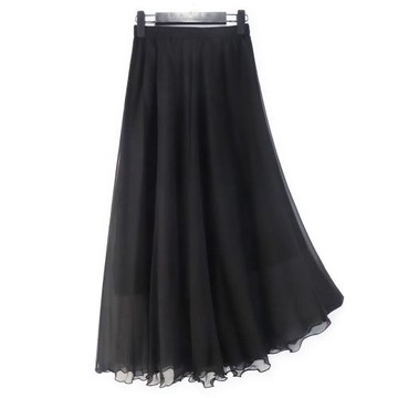 人手一條不拼接小黑裙桑蠶絲半身裙女高腰真絲中長裙沙灘裙大擺裙