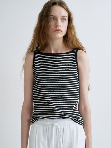 H Boat Neck Texture Sleeveless Top (4 Color)