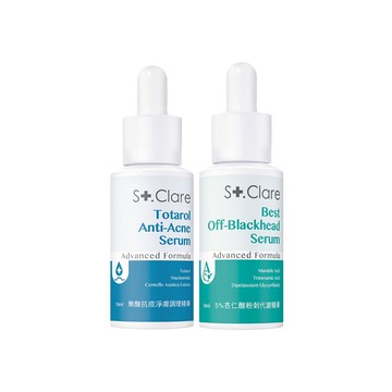 St.Clare聖克萊爾 無酸抗痘精華30ml+5%杏仁酸粉刺代謝精華30ml