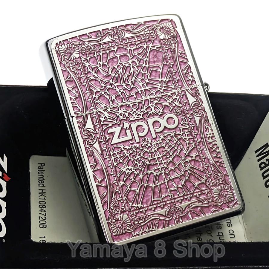 ZIPPO ジッポー ライター ウイングクロス ピンク シルバー  両面 別柄デザイン