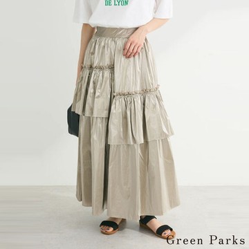 Green Parks 金屬感不對稱分層設計長裙
