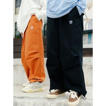 US聯邦街牌運動傘兵褲美式復古闊腿休閑褲街舞滑板寬松直筒工裝褲