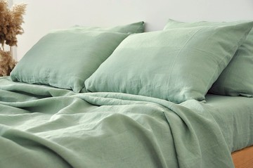 鼠尾草綠麻套裝/平+床單+2個枕套/綠色床上用品