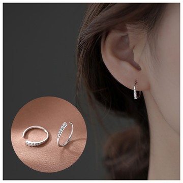 梨花HaNA 韓國925銀簡單意象．全鑽彎勾耳環