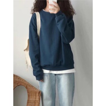 百思朵2025秋冬孔雀藍色衛衣外套寬松顯瘦waitmore上衣慵懶風外套