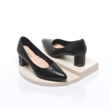 上班者聯盟 專業知性尖頭素面黑粗跟鞋 經典黑 (603049)