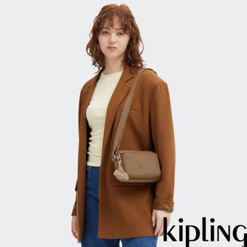 Kipling 棕褐色前後加寬收納側背包-ABANU