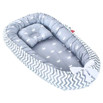 嬰兒床中床 全棉布料 內徑68*30  波浪灰黃冠  88 x 53cm  1個