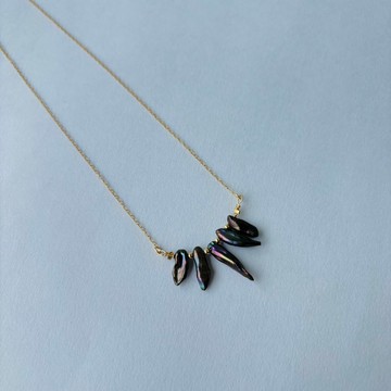 黑珍珠小尖牙項鍊・日本天然淡水珍珠 × 14KGF 珍珠項鍊 珍珠