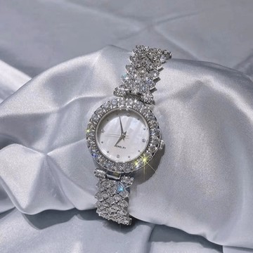 免運🔮撤櫃鑲鑽滿鑽亮晶晶手錶女輕奢時尚貝母水鑽面古法工藝防水腕錶簡約學生手錶 考試手錶 防水手錶 靜音手錶 女生手錶