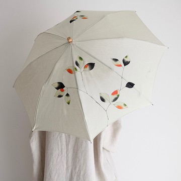 手繪陽傘/亮草色/葉子