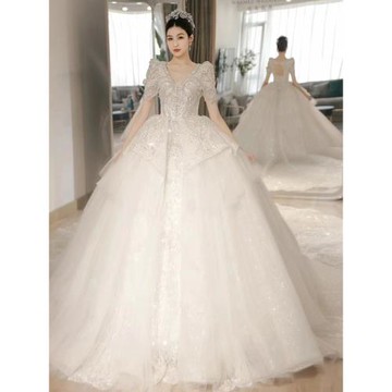 重工奢華婚紗2024新款新娘主紗女小個子在逃公主高級質感高端禮服