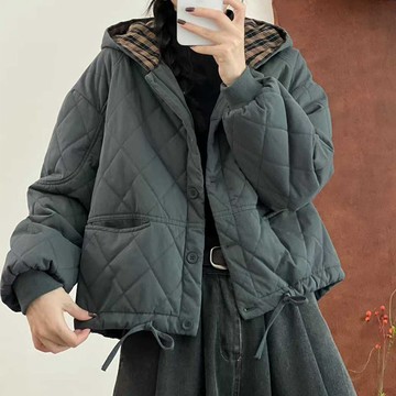 冬季休閑菱格連帽鋪棉外套122563C