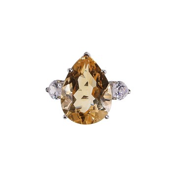 天然黃水晶水滴雙心款戒指