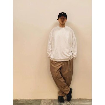 新疆長絨棉 寬松長袖T恤男日系小領口重磅純棉圓領純色內搭打底衫