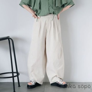 【ehka sopo】寬鬆繭型後口袋設計棉質休閒長褲