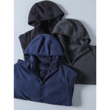 秋冬男士新款雙面穿抓絨衣戶外連帽開衫休閑加絨加厚純色搖粒絨潮