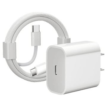 ANTIAN Type-C to Type-C PD快充充電器套組 尼龍充電線 20W iphone16/15適用 1m  1組  白色