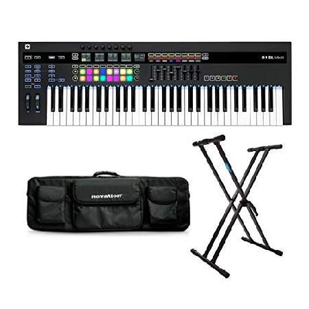 Novation 61SL MkIII MIDI Keyboard Controller Bundle with Novation Black Shoulder Bag Carry Case and Knox Gear Stand (3 Items)