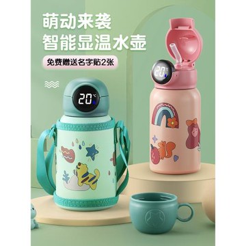 316兒童保溫杯顯溫水壺學生專用女孩男童卡通水杯寶寶可愛帶吸管