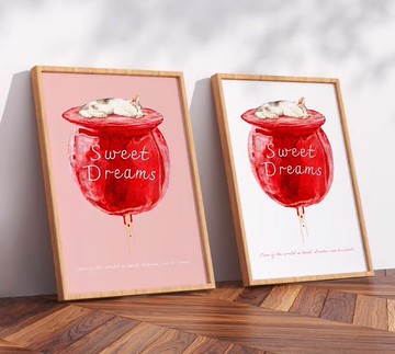 SWEET DREAMS_貓與蘋果糖 / 原創海報 / A4 或 A3 尺寸