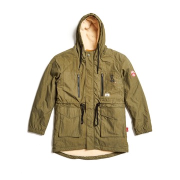 江戶勝｜男裝｜羔羊絨裡多口袋連帽抽繩軍裝外套