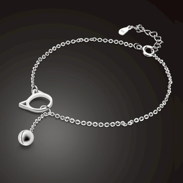 日韓可愛貓咪鈴鐺手鏈通體S925純銀腳飾女森系百搭少女萌妹銀飾品