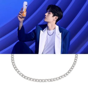 王一博同款平環連扣項鏈耶啵2021新款街拍時尚情侶百搭鈦鋼毛衣鏈