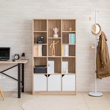 TZUMii 德拉三門十一格櫃 書櫃 收納櫃 置物櫃 多格櫃 大容量書櫃-淺橡木色