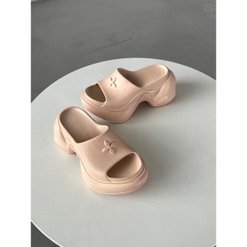 小黑線上十字花黑色一體拖鞋女外出厚底沙灘涼鞋運動風一字拖夏季