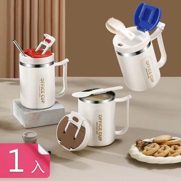 荷生活 304不鏽鋼保溫保冰馬克杯 沖泡型附吸管湯勺點心杯下午茶杯-1入