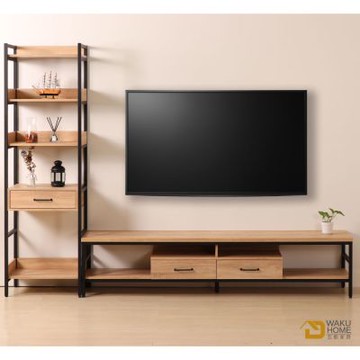 WAKUHOME 瓦酷家具格萊斯原切木工業風中抽展示架+7尺電視櫃-寬270.8*深44.9*高196