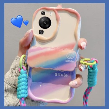 挎繩彩虹笑臉適用三星s24plus手機殼女創意情侶全包防摔奶油殼