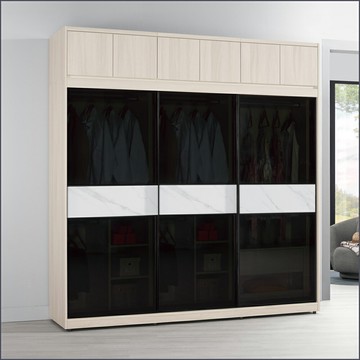 7.5尺被櫥式鋁框推門衣櫥黑玻璃(衣櫥+被櫃) 收納衣櫃 滑門衣櫥 【149B109917】Leader傢居館149-A212+A212+A213