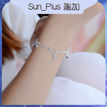 Sun_Plus 台灣現貨 臻耀06 小方塊手鍊 小方塊腳鍊 兩用新款銀手腳鍊 幾何形雙層拉絲小方塊圓珠鍍銀腳鍊 腳鍊