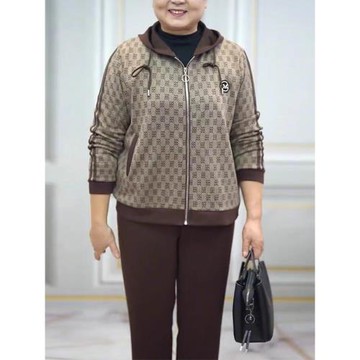 媽媽運動套裝女春秋2025新款洋氣休閑中老年人寬松大碼衛衣外套女